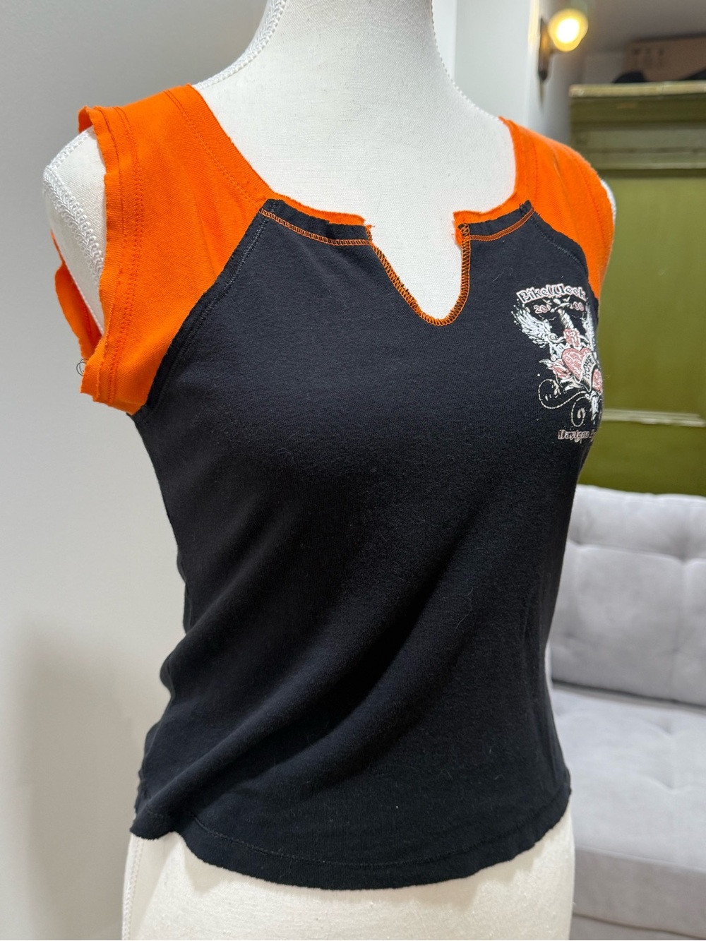 Black and Orange Bike Week Top Vintage